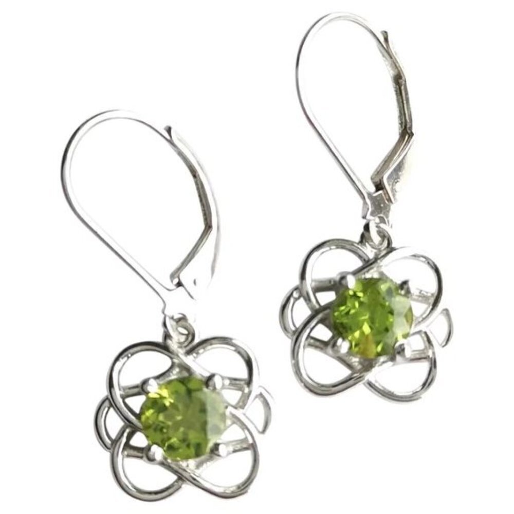 New Sterling silver Peridot modernist flower earrings lever back - Picture 7 of 7